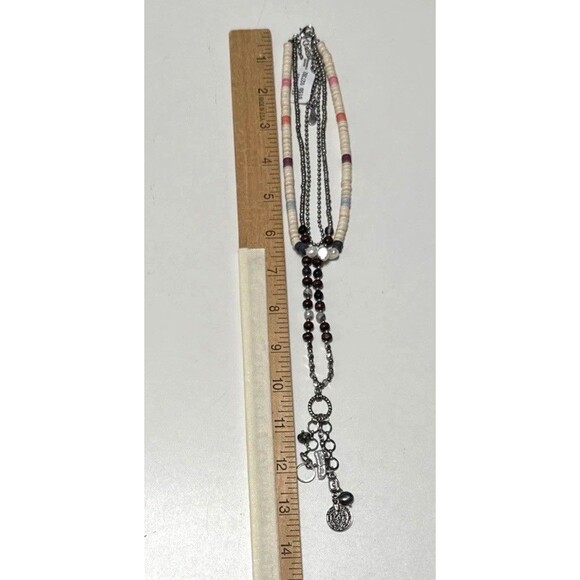 Free People Necklace Layered Charm Silver Beaded NWT - Picture 3 of 5